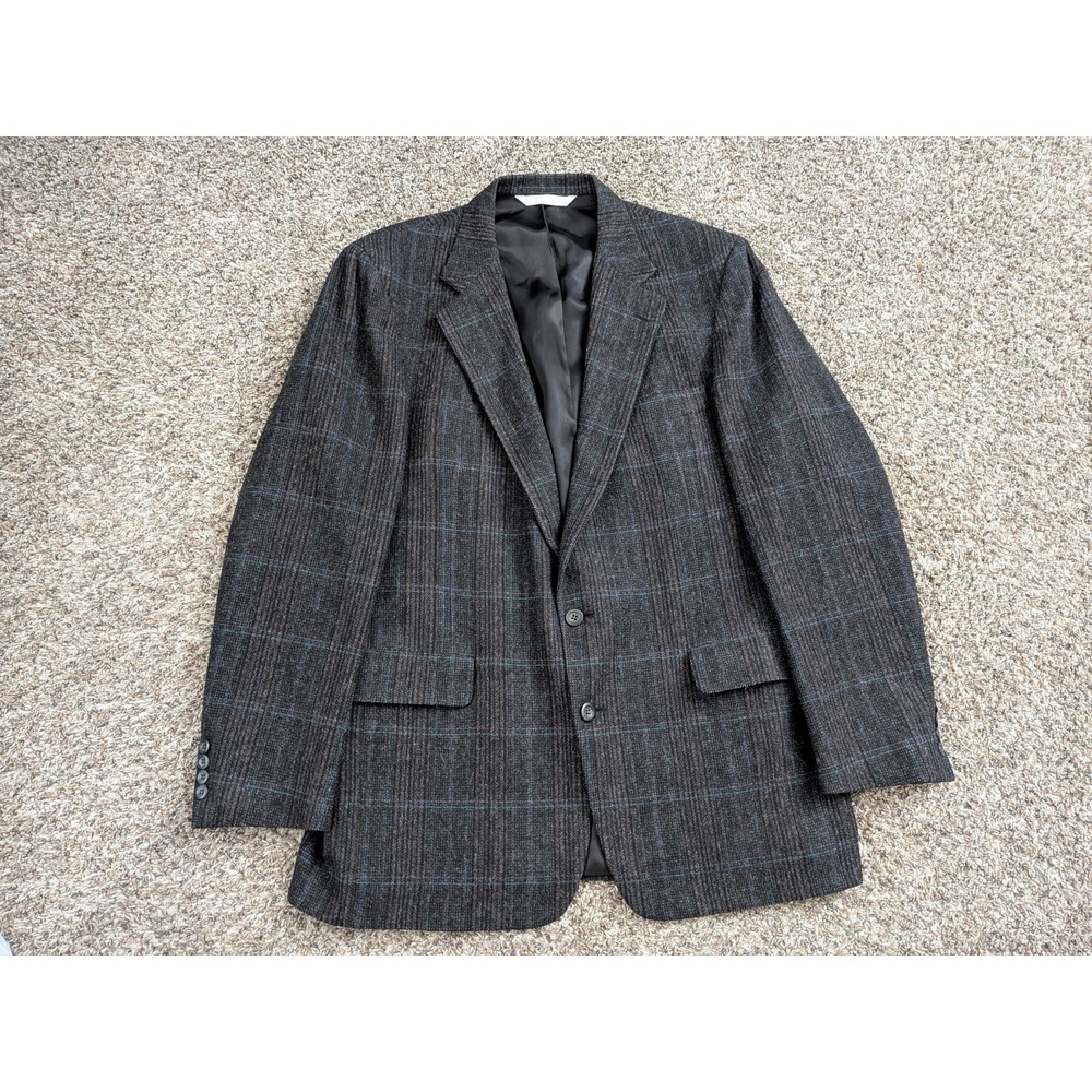 Christian Brooks Blazer Suit Jacket Dark Charcoal Blue‎ Plaid Wool Size 44 USA